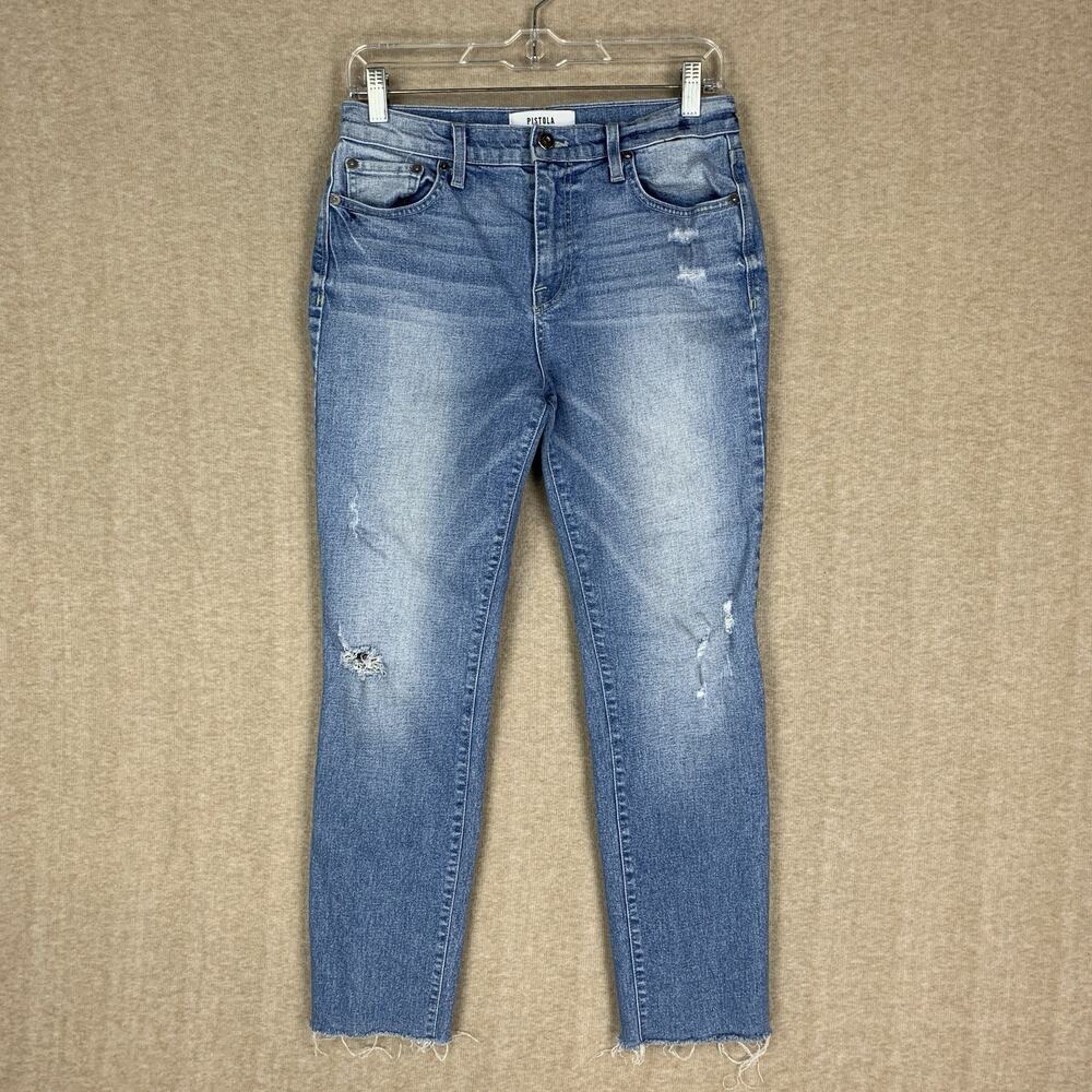Pistola Monroe Womens Jeans 27 Blue Denim Crop High Rise Slim Cigarette Raw Hem